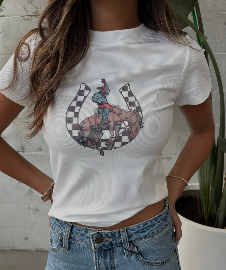 CHECKERED BRONC RODEO TSHIRT – AGGRESSIVE BY NATURE